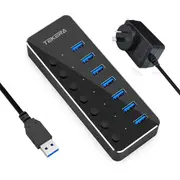 Powered 7 Port USB 3.0 Hub with Individual Switch and AC Adapter
