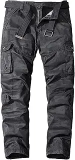 [Maiyifu-GJ] Men's Camo Hiking Cargo Pants Casual Lightweight Multi Pocket Pants Straight Outdoor Military Trousers No Belt