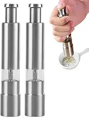 Thumb Pepper Grinder, Salt Pepper Grinders, Manual Grinding Mill | Push Button Top with Stainless Steel Base and Rod for Easy 1-Handed Operations, 1Pc/2Pcs Salt and Pepper Mills for Home, Restaurant,