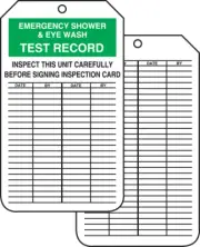 Signs MGT207CTP Inspection Record Tag, Legend "Emergency Shower & Eye WASH Test