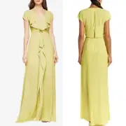 NWT BCBG MAXAZRIA EVETTE V-NECK FURRLE FRONT SLIT MAXI DRESS SZ 4