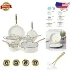 Elegant Enamel Nonstick Cookware Set with Gold Handles - 10 Pieces Complete Set