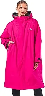 [onesnug] Unisex Outdoor Changing Robe Long Sleeve Coat Windproof & Waterproof Robe with Hood For Beach Wild Swimming Surfing & Walking Oversized Quick Dry, Pink, One Size