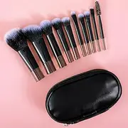 10 Pcs Travel Makeup Brush Set,Black Mini Makeup Brushes with Makeup Brush Pouch,PortableTravel Size Makeup Brushes Professional,Makeup Brush Sets for Foundation Blush Powder Eye