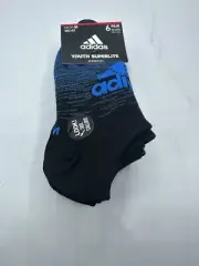 ADIDAS Boys Superlite No Show Socks, Size M ~13C-4Y ~ Black Assorted 6-Pairs NWT