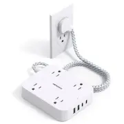 Flat Plug Extension Cord 5Ft Power Strip with 4 USB Ports(2 USB C) 4 Widely