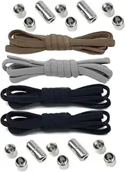 [scondou] 4 Pairs No Tie Shoelaces System with Elastic Shoe Laces,Fits All Adult and Kids Shoes(2 Black + Brown + gray)