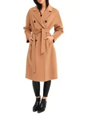 [Belle & Bloom] Boss Girl Double-Breasted Lined Wool Brown Coat