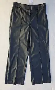 Women's Nine West Faux Leather Trouser Pants Black Retro Wide Leg Size 8