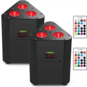 Battery Powered Stage Par Lights - Rechargeable Par Lights 2 Pack with 4IN1 RGB