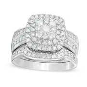 1.0 CT. T.W. Composite Natural Diamond Cushion Frame Bridal Engagement Ring Set in Solid 10K White Gold