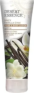 Desert Essence Spicy Vanilla Chai Hand & Body Lotion, Uplifting, Smoothes & Softens Skin, No Greasy Residue, Aloe Vera, Shea Butter, Vitamin E, 8 Fl Oz