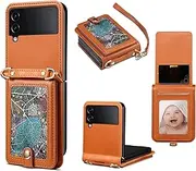 [YocoverTech] for Samsung Z Flip4 5G Case,for Galaxy Z Flip4 5G Wallet Case,Colourful PU Leather Stand Flip Cover with Wrist Strap[3 Card Slots]-Brown