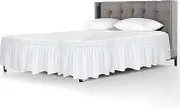Bed Skirt with Ruffles, Bed Cover 150 x 200 cm, Bed Linen Ruffles with Double Elastic Band, Ruffled Solid Bed Skirt, Elastic Bed Wrap for 40 cm High Bed, White Bed Skirt (150 x 200 cm)