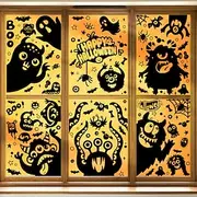 6 Sheets Halloween Window Cling Sticker Decals Decorations Double Side, Cute Cartoon Spider Bat Devil Monster Eye Static Stickers for Party Supplies and Glass