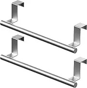 Over The Door Towel Rack, Over Cabinet Towel Bar 2 Pack, Kitchen Towel Holder, Hand Towel Holder, Silver