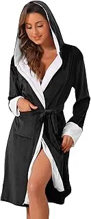 [cheibear] Womens Fluffy Hooded Bathrobe Plush Long Spa Robe