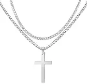 [LAXPICOL] 2PCS Cross Necklace For Men/Boys,Cross Pendant With Silver Chain, Stainless Steel Cross Chain 50CM,Crucifix Men's Necklace Gift For Birthday/Christmas/Easter/Thanksgiving Day