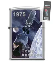 Zippo 82162 space station Apollo Soyuz docking moon Lighter + FLINT PACK
