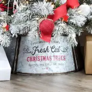 Galvanized Metal Christmas Tree Collar, 29-Inch Rustic Farmhouse Tree Skirt