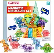 SYNCFUN Magnetic Building Tiles Dinosaur Set for Kids, 50PCS Including 5 Cute Dinosaurs, Educational STEM Toy for Boys & Girls Ages 3-5 4-8, Christmas Birthday Party Gift Toddlers
