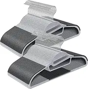 SONGMICS 50 Pack Coat Hangers, Heavy-Duty Plastic Suit Hangers, S-Shaped Opening, Space-Saving, 360º Swivel Hook, 16.3 Inches Wide, Light Gray and Dark Gray UCRP41G-50