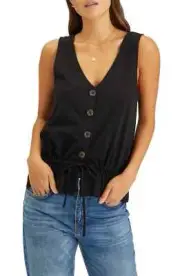Sanctuary Heartstrings Button-up Top Black L47929 Womens Size XS