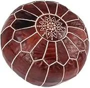 LEATHEROOZE Moroccan Pouffe - Genuine Goatskin Leather - Bohemian Living Room Decor - Hassock & Ottoman Footstool - Round & Large Ottoman Pouffe Set of 2 - Unstuffed in Size 16x20x20 inch Round