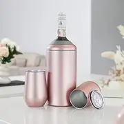 Wine Chiller Gift Set– Large Premium Iceless Cooler – Ideal for 750ml Bottles - Insulated and Double Walled Stainless Steel Chiller and Tumblers with Spill Proof Lids