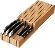 In-Drawer Knife Organizer Bamboo knife block, Drawer Knife Storage Steak Knife Holder Without Knives,Holds up to 5 Knives(Not Include)
