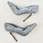 Red Cherry Silver Glitter Pointy Toe Pump 4.5" Stiletto High Heel Shoes