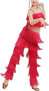 [ZUCKY] Women's Latin Tassel Dance top and Pant 2 Piece Sets for Ballroom Rumba Tango Salsa