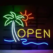 Palm Tree Open Sun 17"x14" Neon Sign Lamp Light Beer With Dimmer Business Bar VY