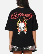 [ED HARDY] Ed Hardy Flaming Skull T-shirt Black - Size 3XL 3XL Black