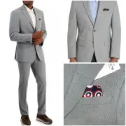 Ben Sherman Mens Slim fit 2 Piece Suit 38L / 32 Waist Light Grey Solid Stretch