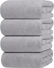 AYO Bath Towel, Set of 4, Light Gray, 27.6 x 55.1 inches (70 x 140 cm), Large Size, Hotel Specifications, Fluffy, Fast Absorbent, Texture, Microfiber Towel, Durable, Bath Supplies, Absorbent, Quick