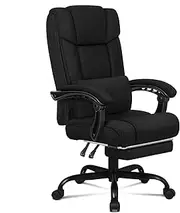 ALFORDSON Boss Fabric Black Office Chair with Footrest, Executive High Back Desk, Ergonomic Computer Chair Recliner for Home Office Study Student, Linen Fabric Video Gaming Chair