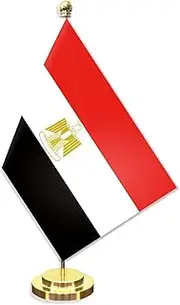 Egypt Desk Small Flag Set,5×8 Inch Mini Egyptian Desktop Banner,12" Metal Solid Pole Decor,Tiny Digital Printed Polyester Banner With Golden Base