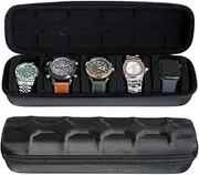 Besforu Hard watch box organizer for men or Women 5 watch travel case Portable Storage watch display holder for Wristwatches and Smart Watches up to 55mm (BLACK 5 SLOT)