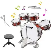 Kids Boys Toy Drum Set for Kids Age 3-5 with 5 Drums & Stool Musical Instrume...