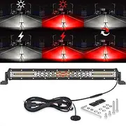 20 Inch White Red LED Light Bar 5 Modes Dual Color Flashing Strobe Driving Lights Spot Flood Combo Off Road Auxiliary Fog Light for Trucks SUV ATV Boat 4x4 with Special 10FT Wire Harness