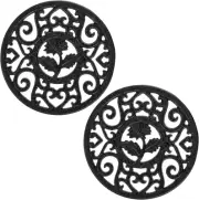 2 Pack Cast Iron Trivet with Pegs 4.6" round Metal Trivet with Vintage Patterns