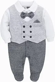 [famuka] 0-12 Months Baby Boy Footed Suit One Piece Gentleman Romper