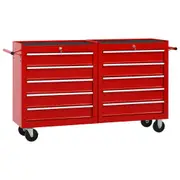 vidaXL Tool Trolley with 10 Drawers Steel Red