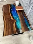Walnut Wood Resin Epoxy Table Top Custom Order For Study, Office Table Top