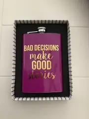 Bad Decisions Make Good Stories 8 fl oz Flask Hot Pink / Gold NEW