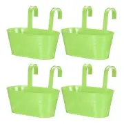 4 Pcs 11" Iron Balcony Rail Planter with Drainage Holes and Hooks, Light Green