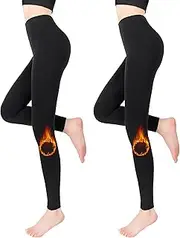 [Eabern] 2 Pairs Fleece Lined Leggings for Women High Waisted Cotton Winter Pants Tummy Control Thermal Tights