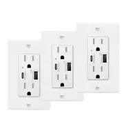 3 PACK 15Amp Power Receptacle 4.2A USB C Wall Charger Outlet Tamper-Resistant UL