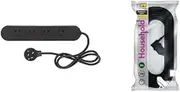 HPM 4 Outlet Surge Protected Powerboard Black + Entertainment Extension Lead Black 2m